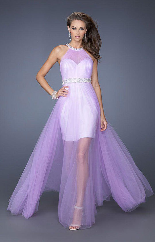 La Femme - 19840 Jeweled Halter Tulle A-line Dress In Purple