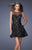 La Femme - 19842 Sleeveless Sheer Shrouded Lace Short Dress In Black and Neutral
