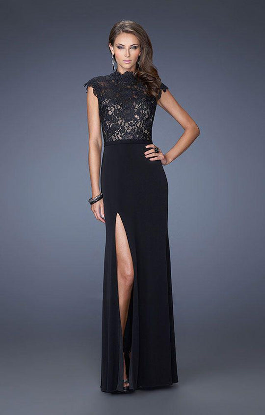La Femme - 19920 Lace High Column Dress In Black