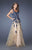 La Femme - 19922 Lace Appliqued Tulle Gown in Blue and Neutral