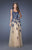 La Femme - 19922 Lace Appliqued Tulle Gown in Blue and Neutral