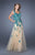 La Femme - 19922 Lace Appliqued Tulle Gown in Green and Neutral
