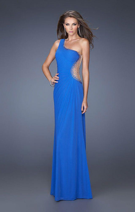 La Femme - 19935 One Shoulder Strap Ruched Gown In Blue
