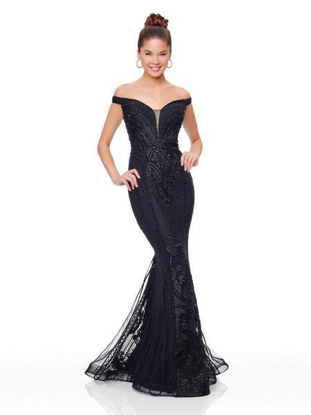 Clarisse - 5019 Embellished Off-Shoulder Fitted Gown In Black