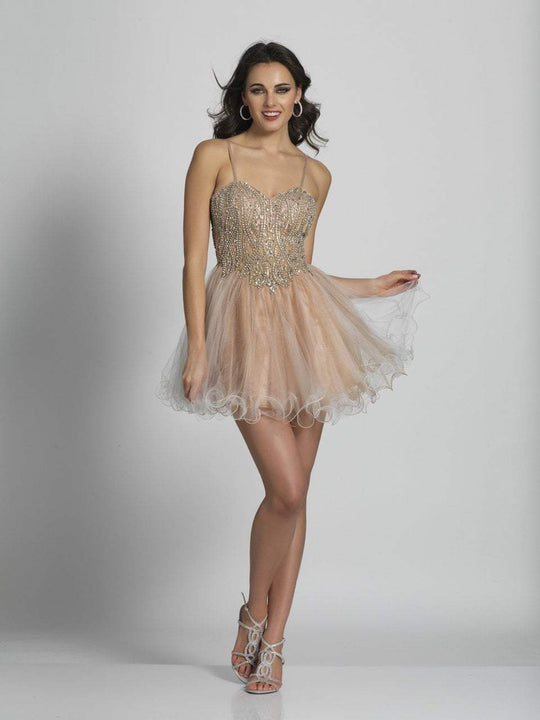 Dave & Johnny - 1995 Crystal Crusted A-Line Cocktail Dress in Neutral