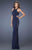 La Femme - 19982 Jewel Neck Sheer Stripe Evening Gown In Blue