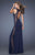 La Femme - 19982 Jewel Neck Sheer Stripe Evening Gown In Blue