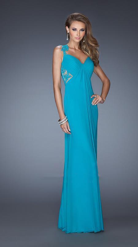 La Femme - Draped Floral Applique Sweetheart Empire Gown 19993 In Green