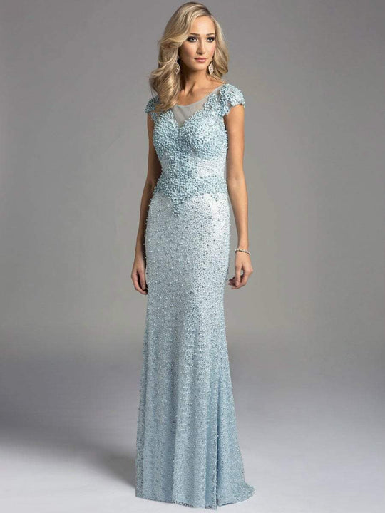 Lara Dresses - Bedazzled Cap Sleeve Bateau Neck Long Sheath Gown 33210 In  Blue