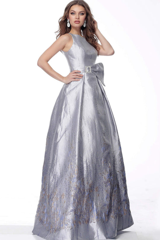 Jovani - 66104 Sleeveless Jewel A-line Long Dress In Gray and Purple