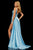 Sherri Hill - 52410 Sleeveless V Neck Silk Charmeuse A Line Dress In Blue