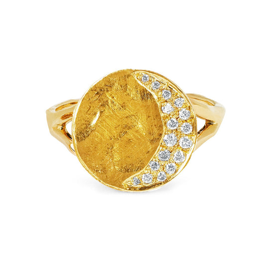 18k Waning Crescent Moon Phase Coin Ring