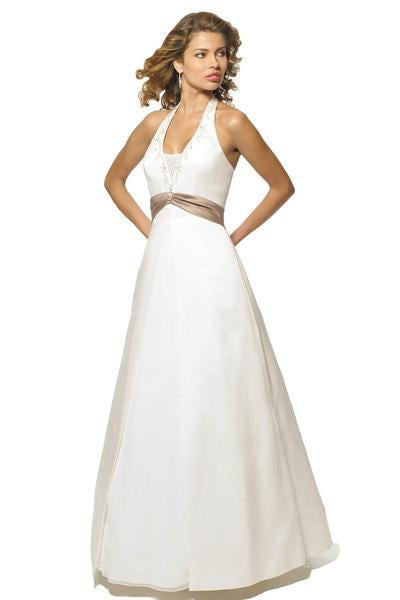 Alexia Designs - 2608 Two-Toned Beaded Halter A-Line Gown In White and Brown