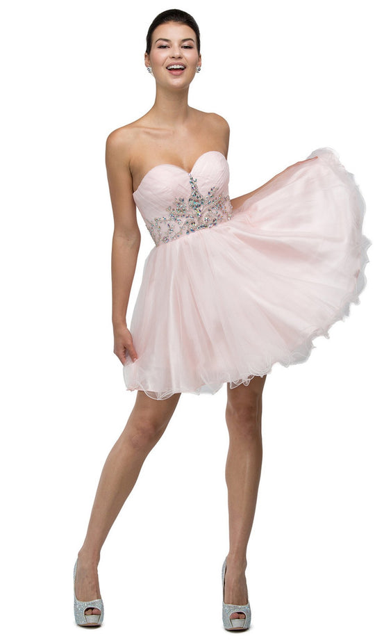 Dancing Queen - 9183 Strapless Jeweled Tiara Motif Cocktail Dress