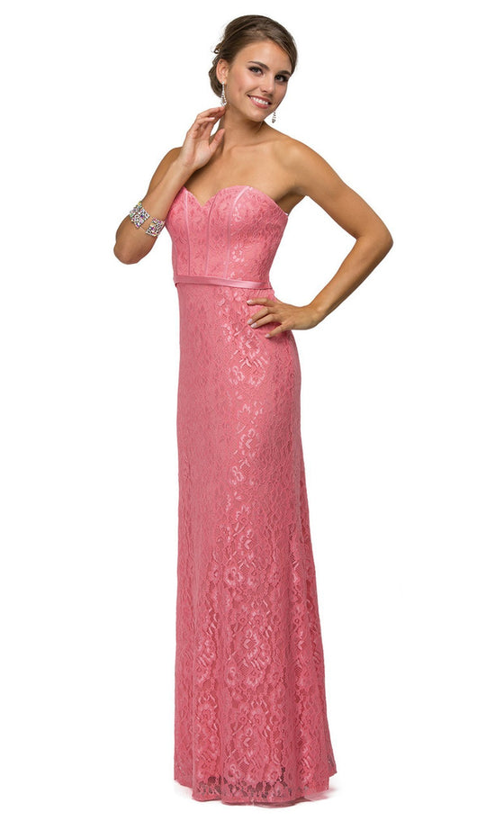 Dancing Queen - 9062 Strapless Lace Corset Long Prom Dress