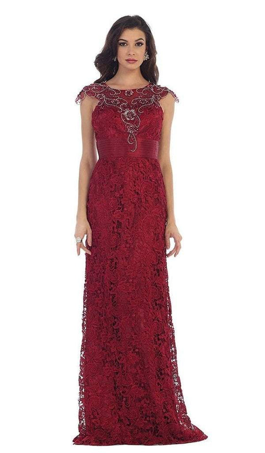 May Queen Rhinestone Lace Floral Evening Gown RQ--7182 In Red