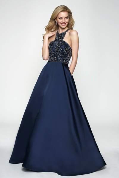 Blush by Alexia Designs - 11645 Beaded Halter Mikado A-line Dress