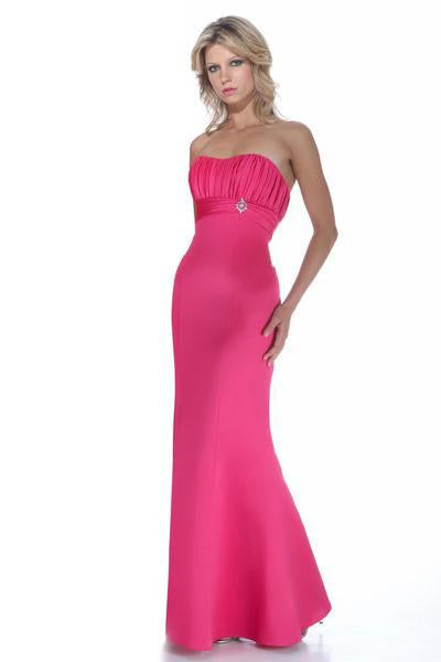 Alexia Designs - 2944 Strapless Pleated Bust Brooch Accented Dress In Pink