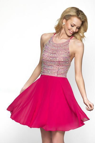 Blush Couture - C1130 Bejeweled Halter Chiffon A-line Dress