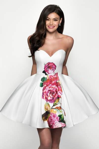 Blush Couture - C1105 Strapless Sweetheart Floral Print A-Line Dress