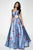 Blush - 11632 Floral Printed Deep V-neck Mikado A-line Dress