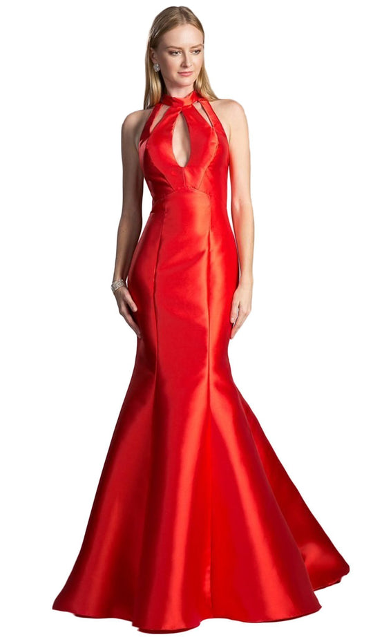 Cinderella Divine - Sleeveless High Halter Neck Mermaid Evening Gown