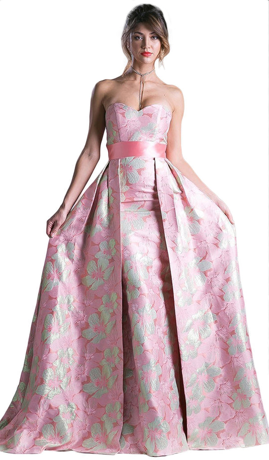 Cinderella Divine - Strapless Floral Evening Gown in Pink