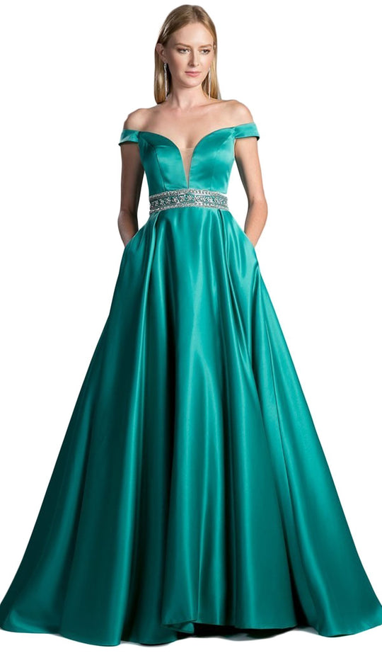 Off Shoulder Satin Pleated Ballgown