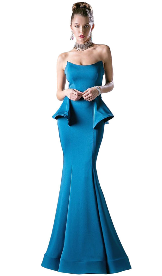 Cinderella Divine - A9003 Strapless Peplum Ornate Mermaid Evening Gown