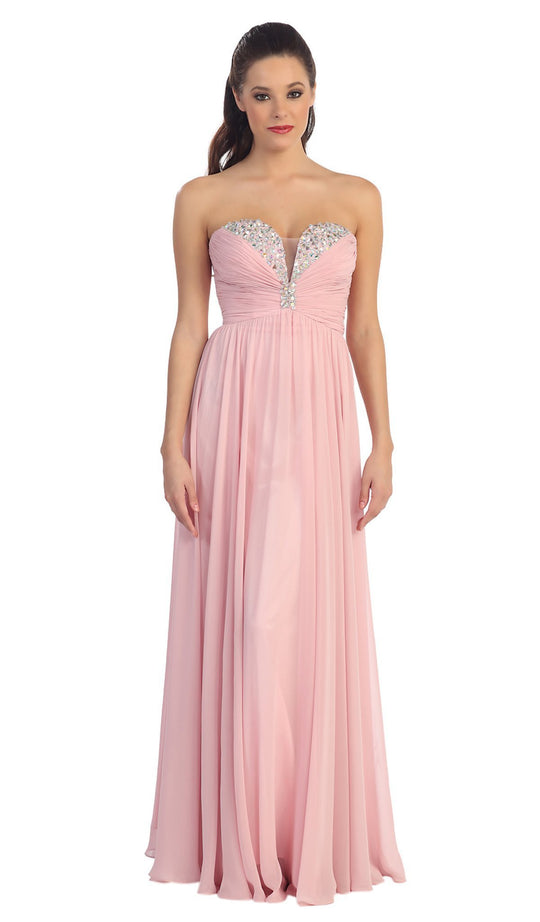 Dancing Queen - 8693 Crystal Ornate Plunging Strapless Prom Gown In Pink