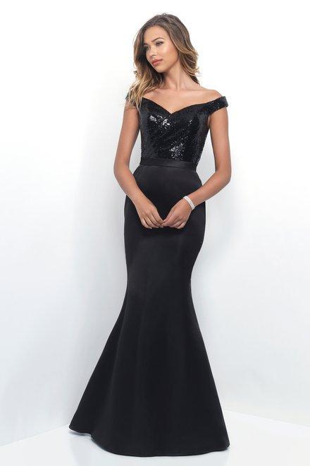 Alexia Designs - 4260 Sequined Off-Shoulder Satin Mermaid Dress In Black