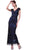 Cinderella Divine - V-neck Lace Overlay Sheath Evening Gown in Blue and Black