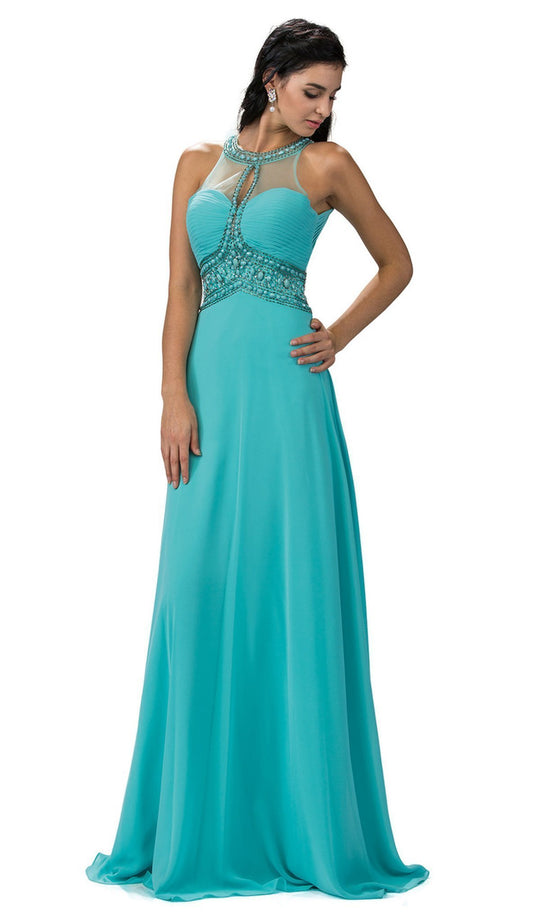 Dancing Queen - Halter Keyhole A-Line Evening Gown 9270 - Blue