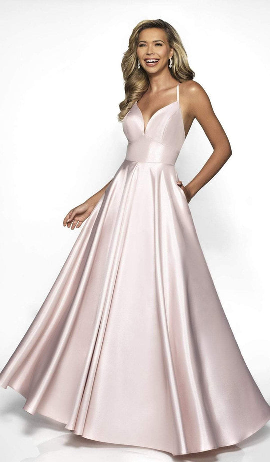 Blush by Alexia Designs - C2009 Sleeveless V Neck Shimmer Mikado Gown In Pink