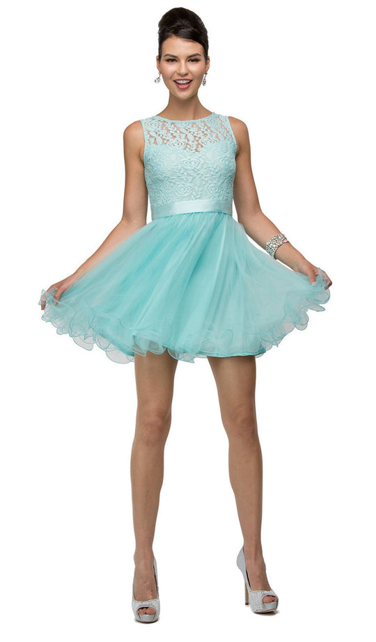 Dancing Queen - 8741 Sleeveless Lacy Illusion Short Cocktail Dress
