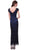 Cinderella Divine - V-neck Lace Overlay Sheath Evening Gown in Blue and Black