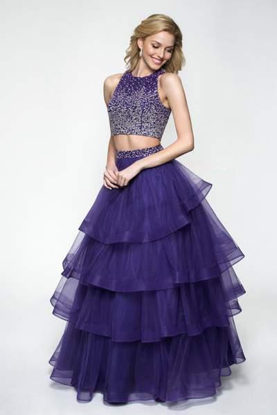 Blush - 11644 Gradient Embellished Two-Piece Tiered Gown