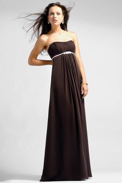 Alexia Designs - 4020 Strapless Pleated Empire Waist Chiffon Gown In Brown and White