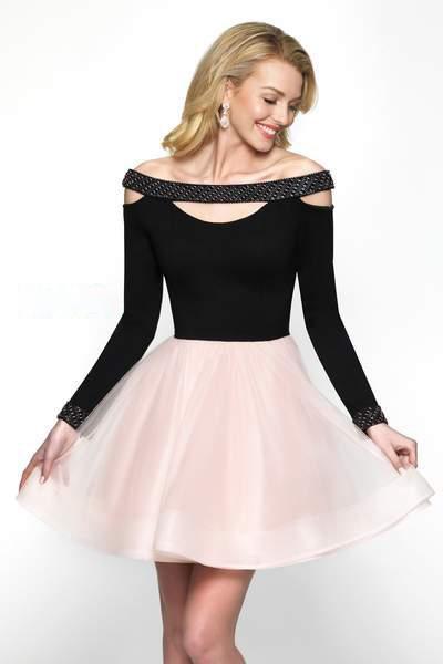 Blush - 11610N Embellished Off-Shoulder Tulle A-line Dress