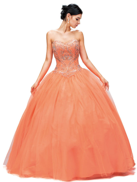 Dancing Queen - 9148 Metallic Embroidered Strapless Formal Ball Gown