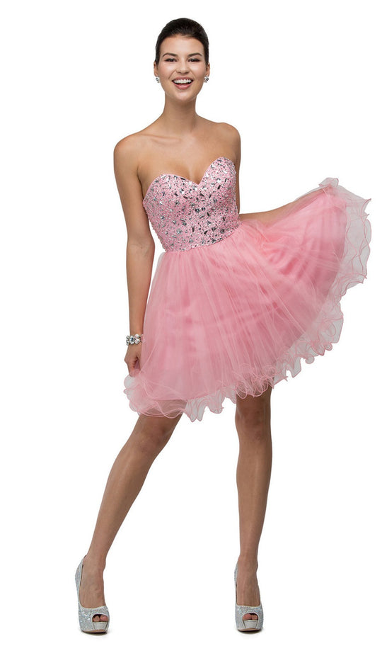 Crystal Sprinkled Strapless Cocktail Dress - ADASA