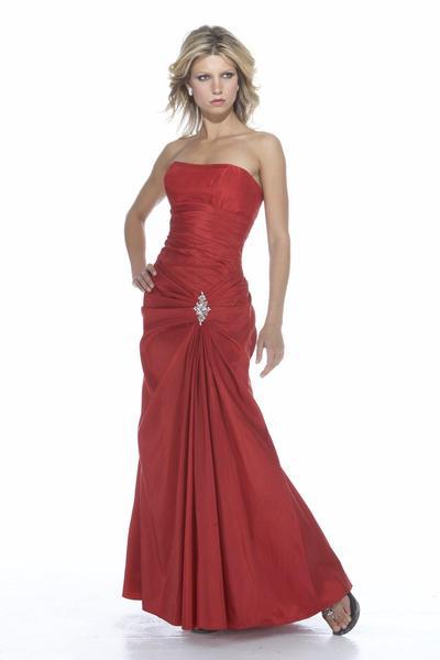Alexia Designs - 2900 Pleated Strapless Iridescent Taffeta Gown In Red