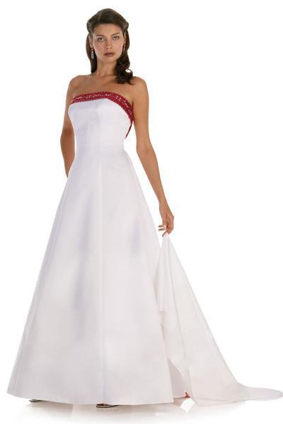 Alexia Designs - 2414 Strapless Satin Beaded Draped A-Line Gown In White and Red
