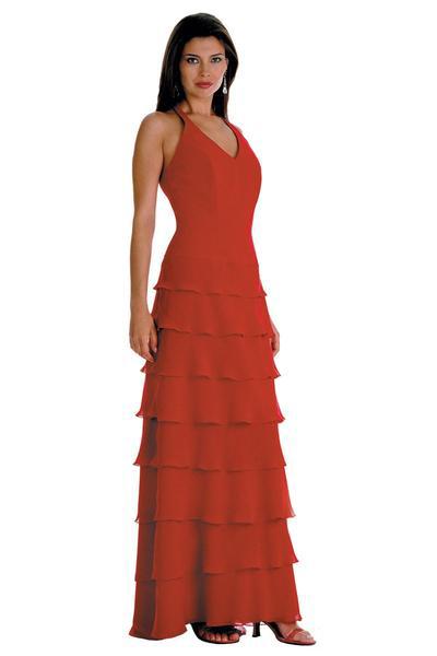 Alexia Designs - 710 Fitted V-Neck Tiered A-Line Dress In Red