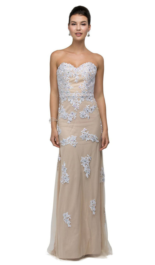 Dancing Queen - 8856PROM Strapless Sweetheart Floral Appliqued Prom Dress