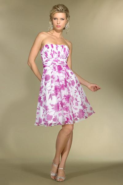 Alexia Designs - 2972 Strapless Floral Print A-Line Dress In Pink and Print