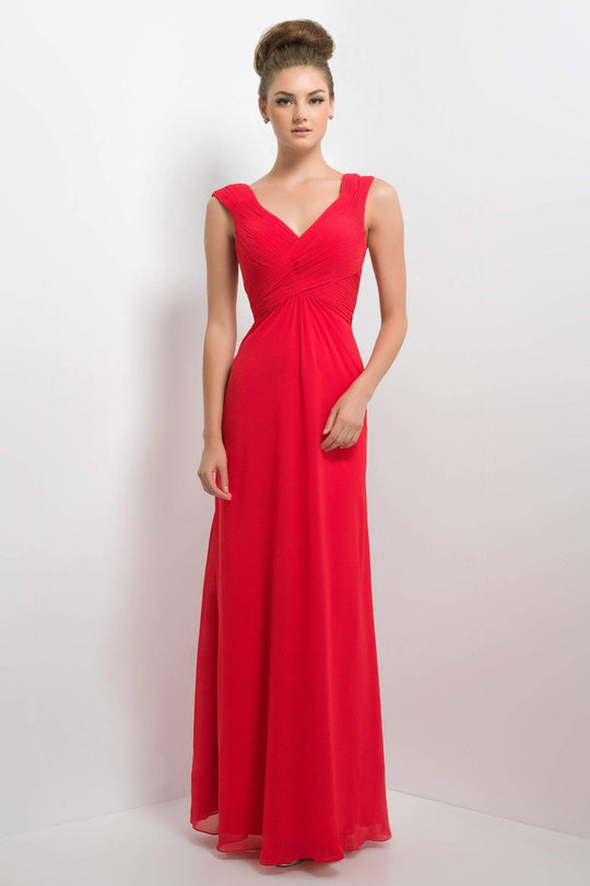 Alexia Designs - 174L Crisscross Pleated V-Neck Dress In Red