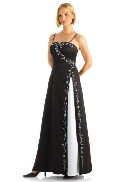 Alexia Designs - 2110 Surplice Embroidery Trimmed Two-Toned Dress In Black and White