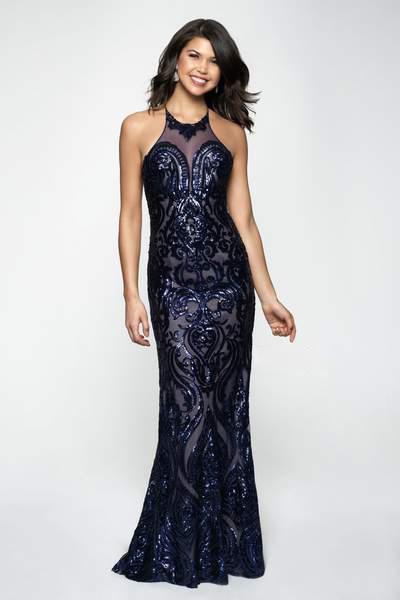 Blush - 11648 Illusion Sequined Baroque Motif Sheath Gown