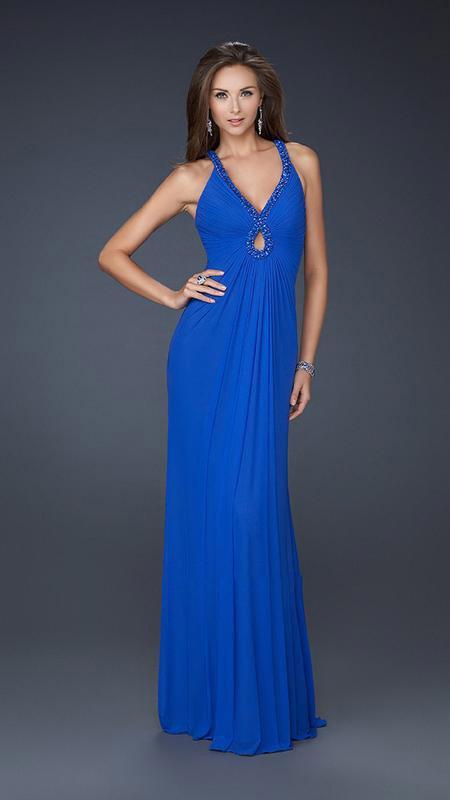 La Femme - Full Length Dress with Keyhole 17956 In Blue